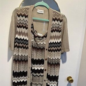 Francesca's Chevron Knit Cardigan and Top Twin Set Size Large